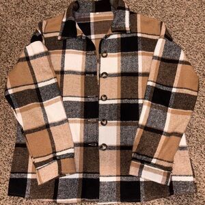 Plaid Button-Front Shacket - Tan & Black